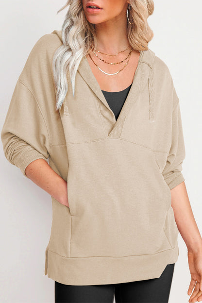 Casual Solid Pocket V Neck Tops