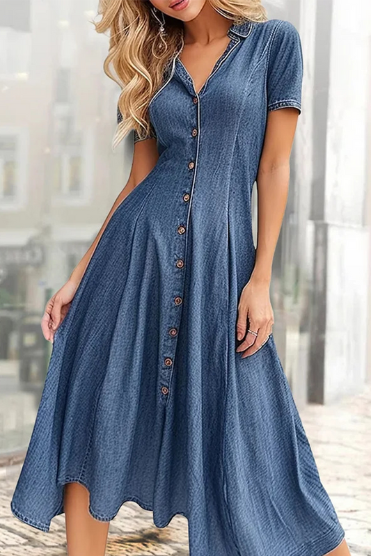 Casual Solid Make Old V Neck Short Sleeve Denim Dresses