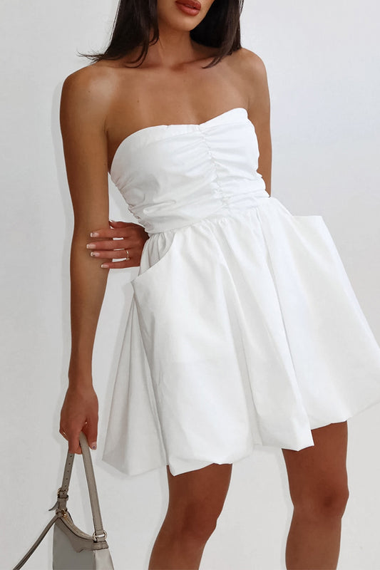 Elegant Solid Pocket Fold Strapless Strapless Dresses(3 Colors)