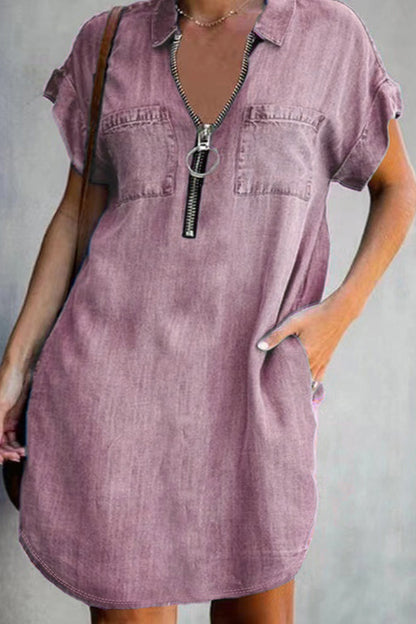 Casual Solid Pocket Turndown Collar A Line Dresses