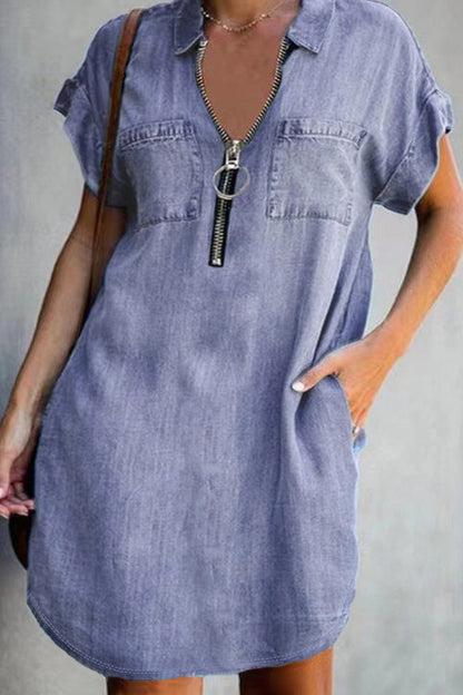 Casual Solid Pocket Turndown Collar A Line Dresses